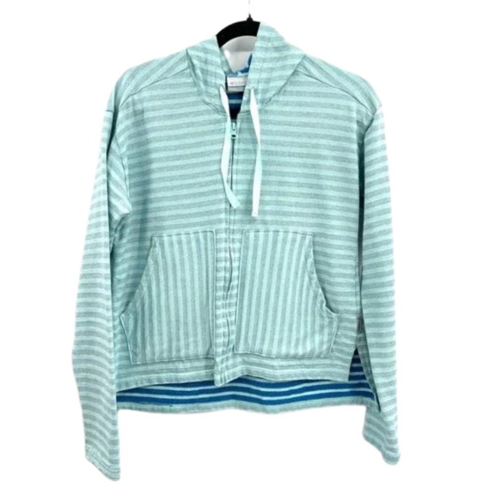 COLUMBIA Melody Spring Blue Striped Beach Hoodie Full Zip Jacket Size Medium